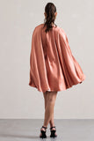 Olsen Coral Satin Plunge-Neck Cape Mini Dress