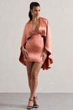 Olsen Coral Satin Plunge-Neck Cape Mini Dress