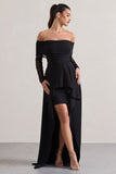 Lunara Black Bardot High-Low Maxi Dress