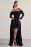 Lunara Black Bardot High-Low Maxi Dress