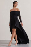 Lunara Black Bardot High-Low Maxi Dress