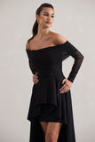 Lunara Black Bardot High-Low Maxi Dress