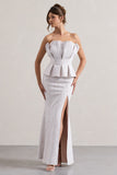 Kaleido White Lace Strapless Ruffled Split Maxi Dress