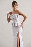 Kaleido White Lace Strapless Ruffled Split Maxi Dress