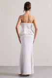 Kaleido White Lace Strapless Ruffled Split Maxi Dress