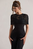 Endless Black Flared-Leg Jumpsuit With Lace Overlay
