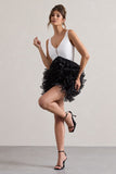 Riot Black & White Plunge-Neck Mini Dress With Organza Skirt