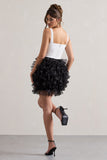 Riot Black & White Plunge-Neck Mini Dress With Organza Skirt