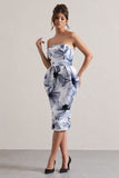 Chateau Mono Print Bandeau Midi Dress