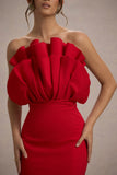 Set The Bar Red Ruffled Strapless Split Maxi Dress