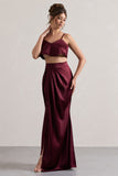 Free Feeling Plum Satin Split Maxi Skirt
