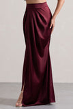 Free Feeling Plum Satin Split Maxi Skirt