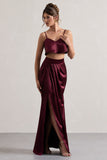 Free Feeling Plum Satin Split Maxi Skirt