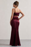 Free Feeling Plum Satin Split Maxi Skirt