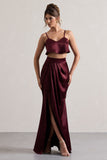 Free Feeling Plum Satin Split Maxi Skirt