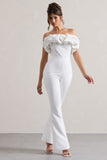 Maddox White Strapless Ruffled Flared-Leg Jumpsuit