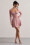 Evangelina Pink Long-Sleeve Skater Mini Dress