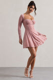 Evangelina Pink Long-Sleeve Skater Mini Dress