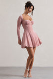Evangelina Pink Long-Sleeve Skater Mini Dress