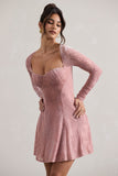 Evangelina Pink Long-Sleeve Skater Mini Dress