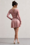 Evangelina Pink Long-Sleeve Skater Mini Dress