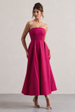 Annalise Hot Pink Bandeau Skater Midi Dress