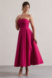 Annalise Hot Pink Bandeau Skater Midi Dress