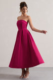 Annalise Hot Pink Bandeau Skater Midi Dress