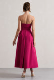 Annalise Hot Pink Bandeau Skater Midi Dress