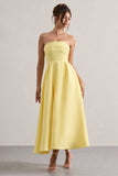 Annalise Lemon Bandeau Skater Midi Dress