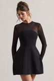 Austen Black Mesh Long-Sleeve Mini Dress