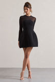 Austen Black Mesh Long-Sleeve Mini Dress