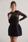 Austen Black Mesh Long-Sleeve Mini Dress