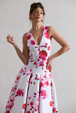 Amoret Pink Floral Print Plunge-Neck Maxi Dress With Volume Hem