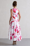 Amoret Pink Floral Print Plunge-Neck Maxi Dress With Volume Hem