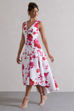 Amoret Pink Floral Print Plunge-Neck Maxi Dress With Volume Hem