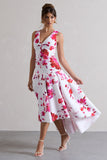 Amoret Pink Floral Print Plunge-Neck Maxi Dress With Volume Hem