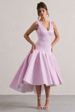 Amoret Pink Polka Dot Plunge-Neck Maxi Dress With Volume Hem