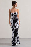 Casablanca Monochrome Floral Print Satin Sweetheart Maxi Dress