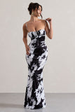Casablanca Monochrome Floral Print Satin Sweetheart Maxi Dress