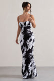 Casablanca Monochrome Floral Print Satin Sweetheart Maxi Dress