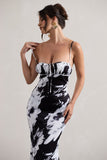Casablanca Monochrome Floral Print Satin Sweetheart Maxi Dress