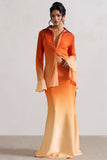 Serita Orange Ombre Satin Split Maxi Skirt