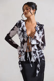 Milan Monochrome Floral Print Ruffle Tie-Front Blouse