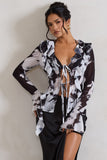 Milan Monochrome Floral Print Ruffle Tie-Front Blouse