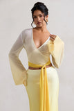 Sun Seeker Yellow Ombre Flared-Sleeve Wrap Top