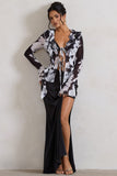 Serita Black Satin Split Maxi Skirt