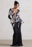 Serita Black Satin Split Maxi Skirt
