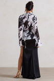 Serita Black Satin Split Maxi Skirt