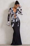 Serita Black Satin Split Maxi Skirt